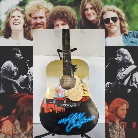 Don Henley, Don Felder, Randy Meisner, Joe Walsh Glenn Frey The Eagles unique "Hotel California" full size acoustic guitar signed with proof