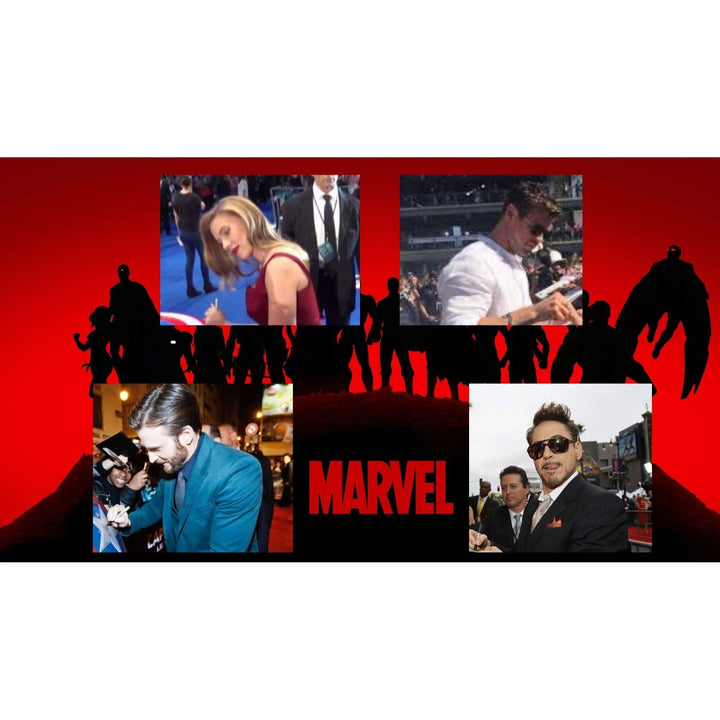 Avengers Captain America shield Chris Evans Scarlett Johansson Robert Downey Jr. Stan Lee 20 plus signatures signed and framed 35x40