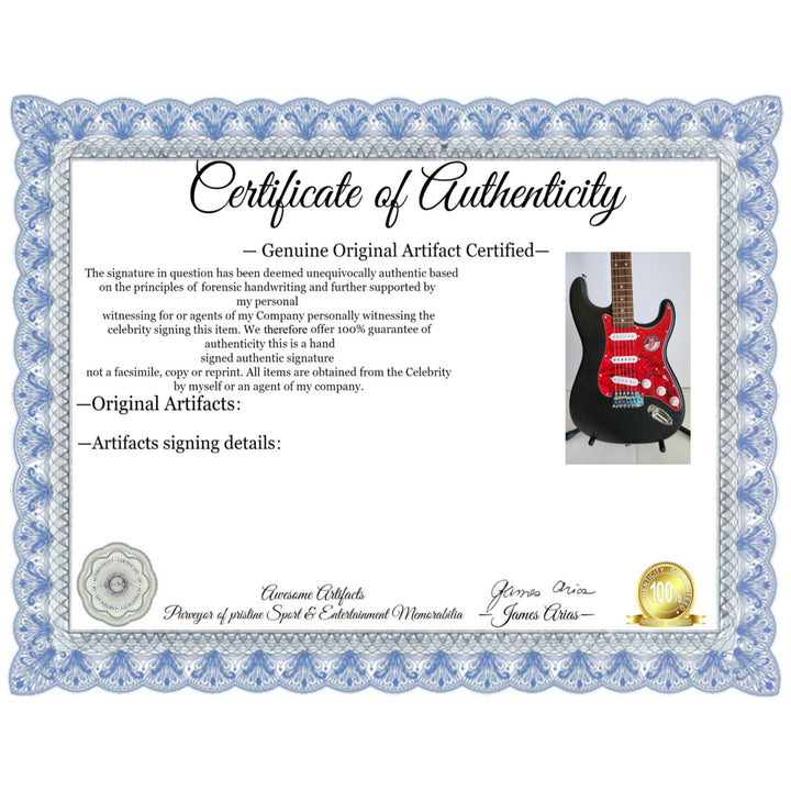 The Rolling Stones Mick Jagger, Keith Richards, Bill Wyman, Ronnie Wood, Mick Taylor, Charlie Watts Fender Stratocaster signed with proof