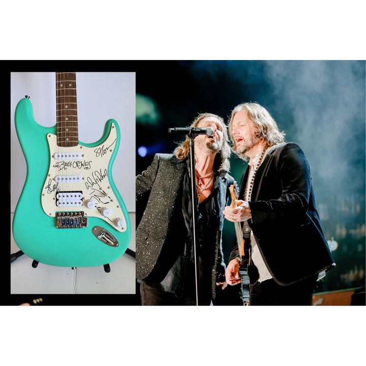 The Black Crowes Chris Rich Robinson, Steve Gorman Fender Stratocaster electric guitar signed with proof