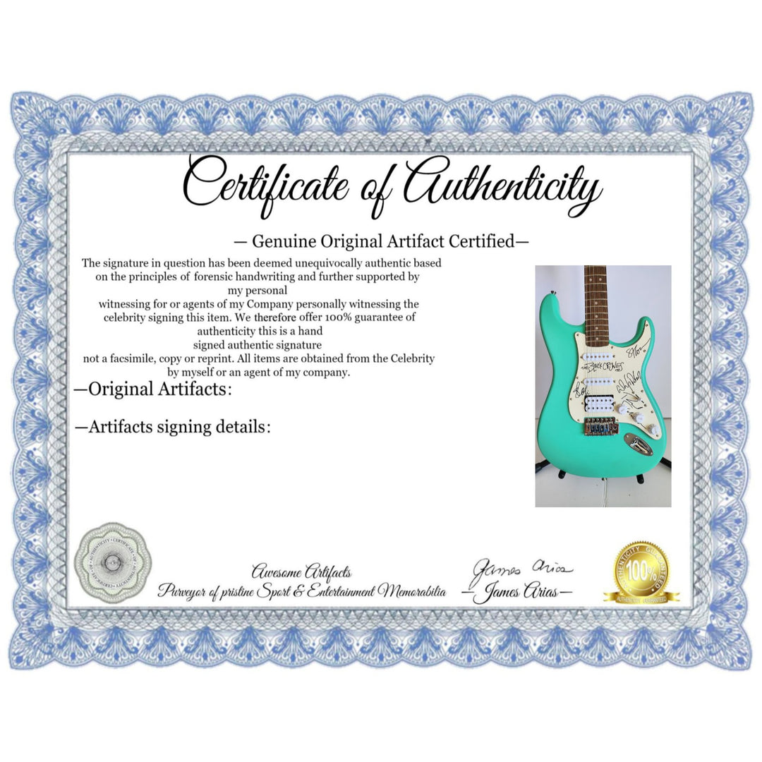 The Black Crowes Chris Rich Robinson, Steve Gorman Fender Stratocaster electric guitar signed with proof