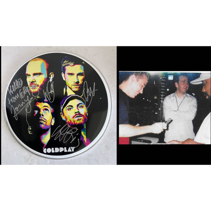 Chris Martin and Coldplay 14in drumhead signed with proof