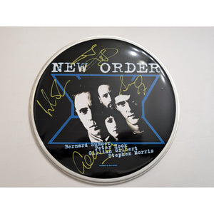 New Order Bernard Sumner Peter hook Gillian Gilbert Stephen Morris 14-in One of a Kind drum head signed with proof