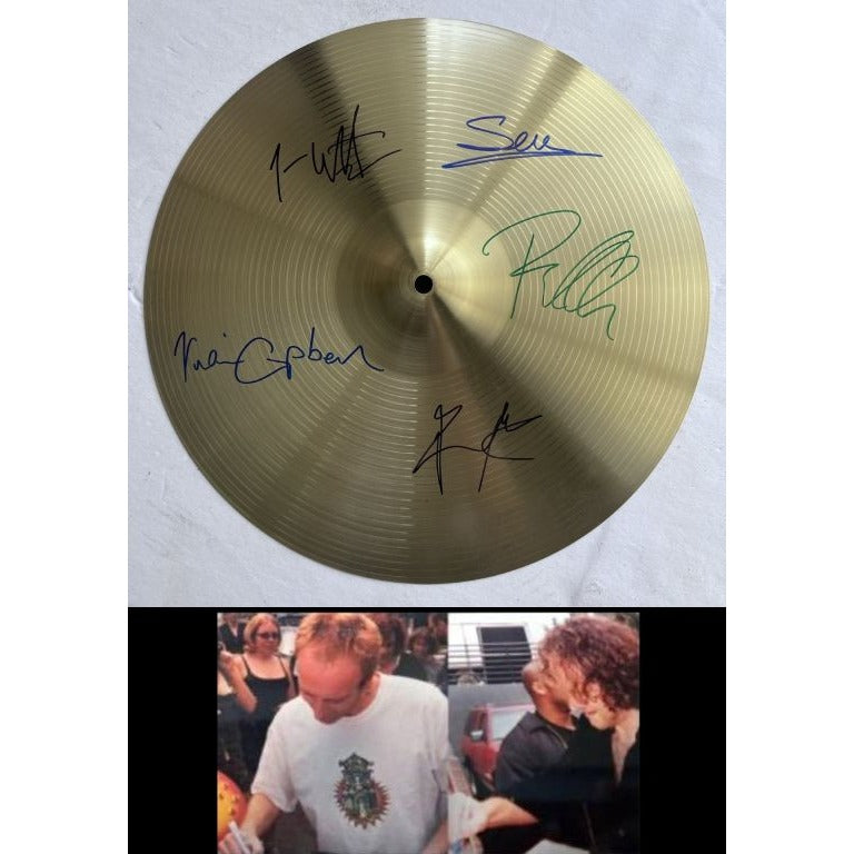 Vivian Campbell Rick Allen Joe Elliott Def Leppard band signed 18" cymbal with proof