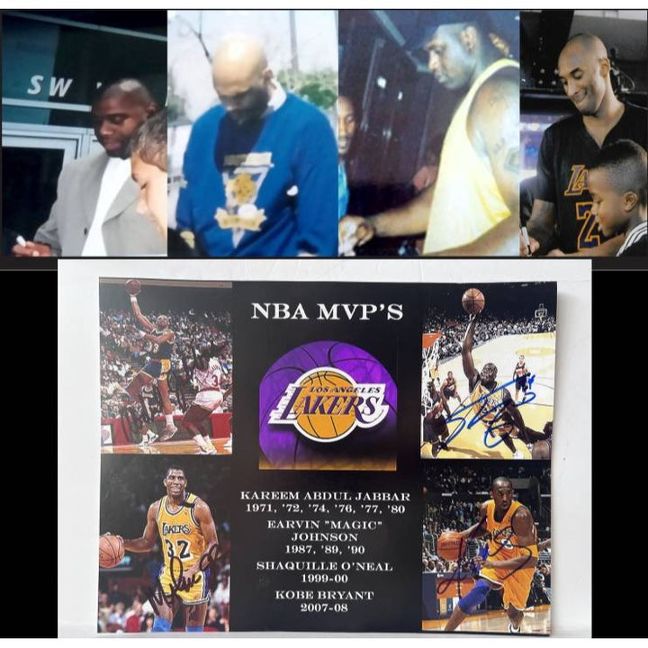 Los Angeles Lakers Kobe Bryant Shaquille O'Neal Magic Johnson Kareem Abdul-Jabbar 11 x 14 photo signed with proof