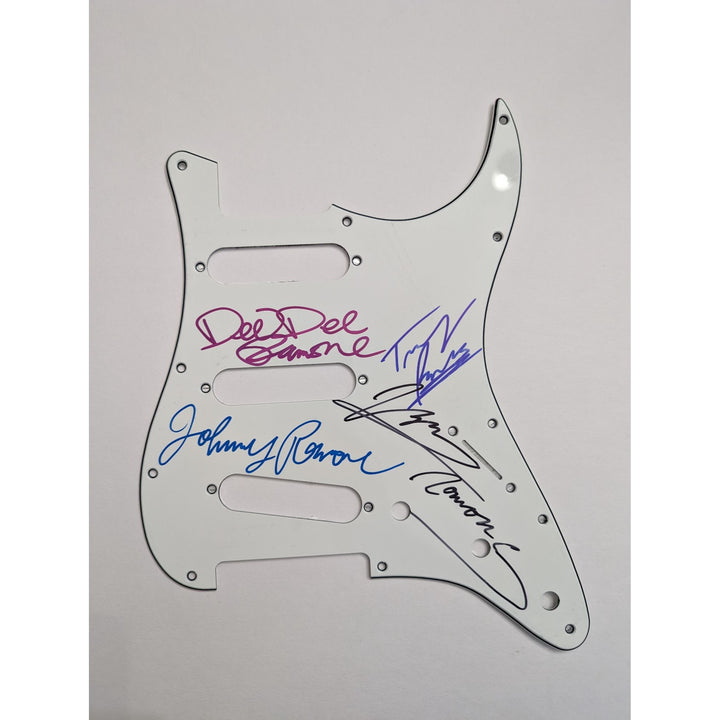 The Ramones stratocaster elecectric guitar pickguard Joey Dee Dee Marky Tommy and CJ signed with proof