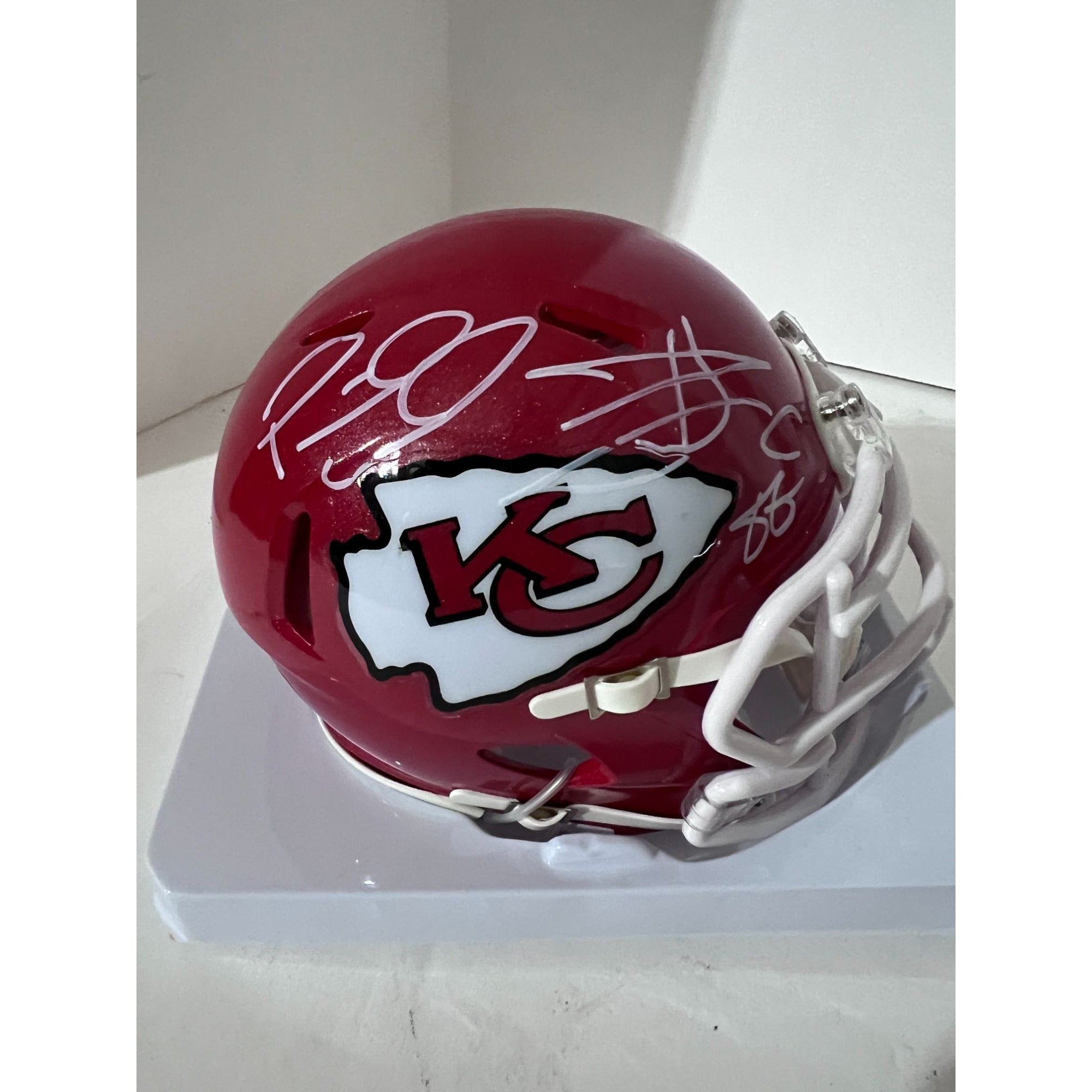 Travis Kelce Patrick Mahomes Kansas City mini helmet signed with proof