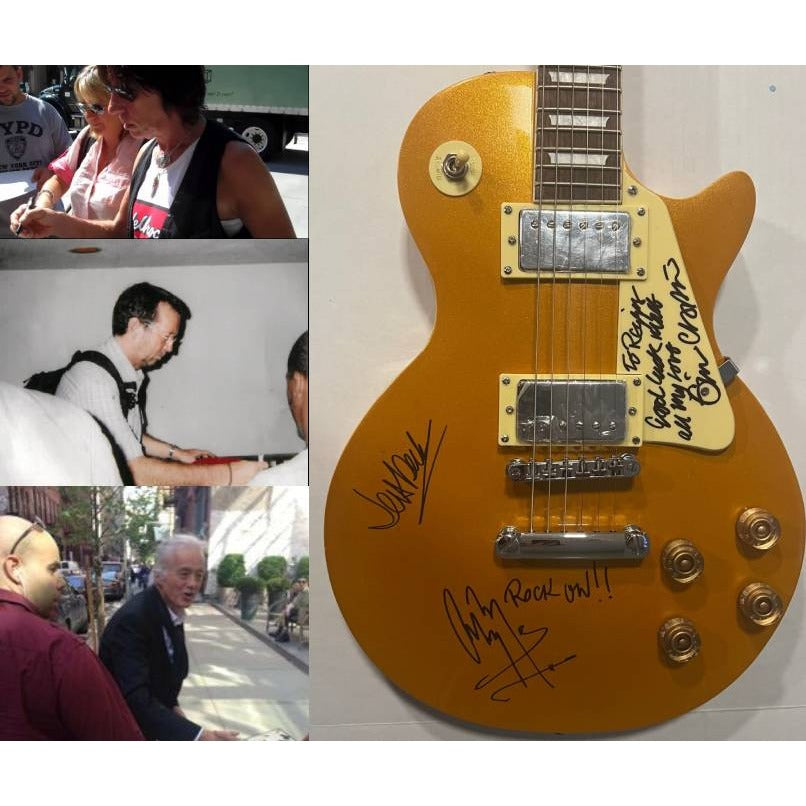 The  Yardbirds Jimmy Page Eric Clapton & Jeff Beck Gold Les Paul Electric Guitar signed with proof