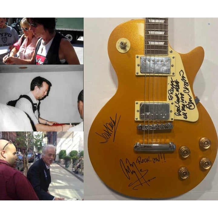 The  Yardbirds Jimmy Page Eric Clapton & Jeff Beck Gold Les Paul Electric Guitar signed with proof