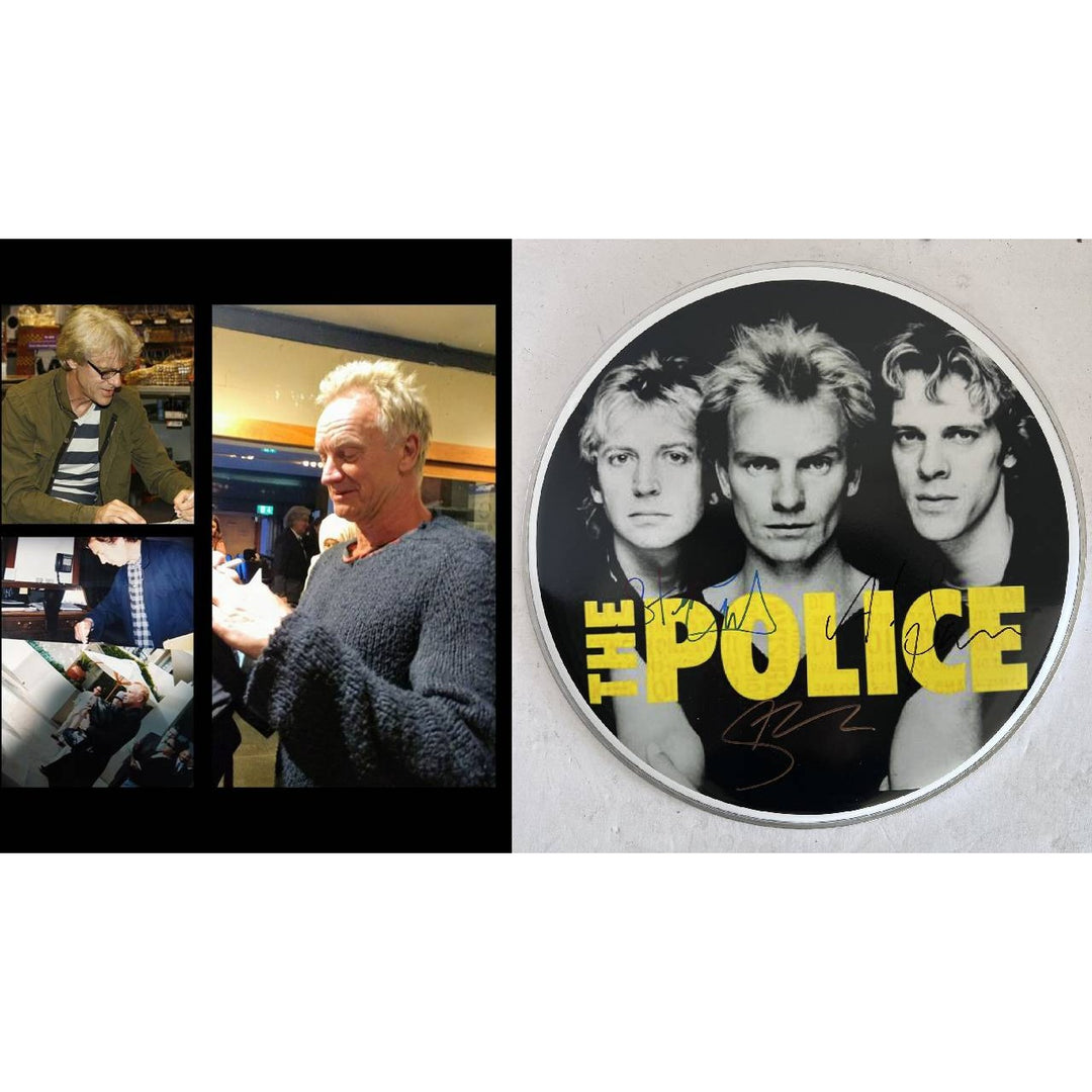 Sting Gordon Sumner Stuart Copeland Andy Summers The Police one-of-a-kind drumhead signed with proof