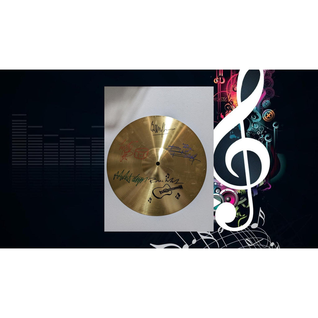 Keith Richards, Charlie Watts, Ronnie Wood, Mick Jagger, The Rolling Stones one-of-a-kind cymbal signed with proof