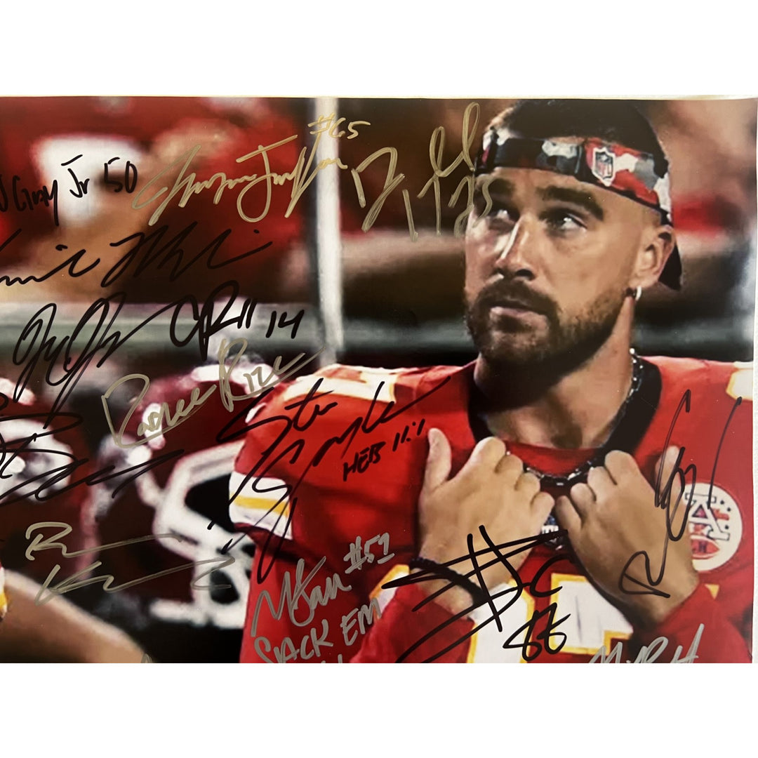 Kansas City Chiefs  2023-24 Patrick Mahomes Travis Kelce 40 plus sigs Super Bowl Champs team signed 16x20 photo signed  with proof