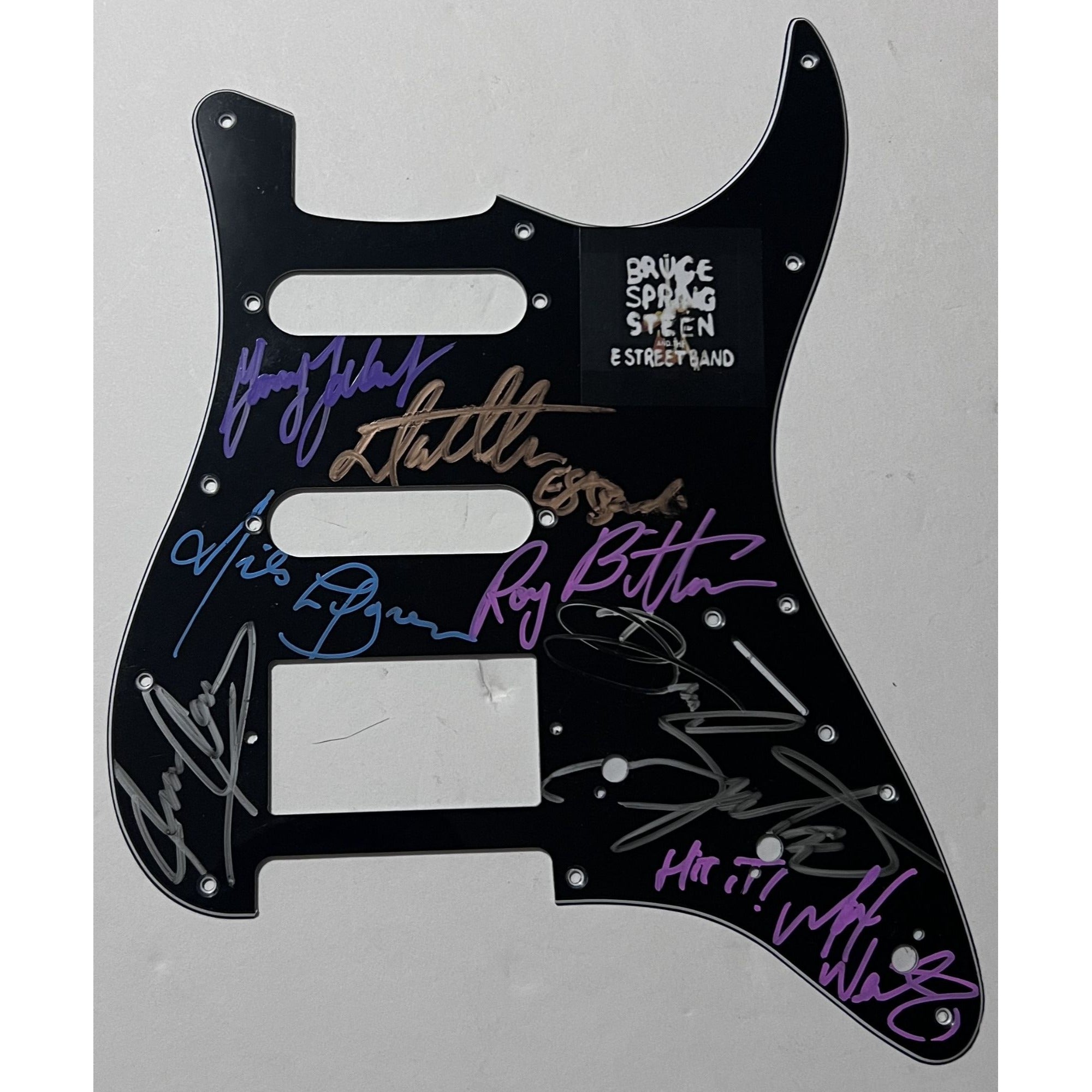 Bruce Springsteen and the E Street Band   Stratocaster electric pickguard signed with proof