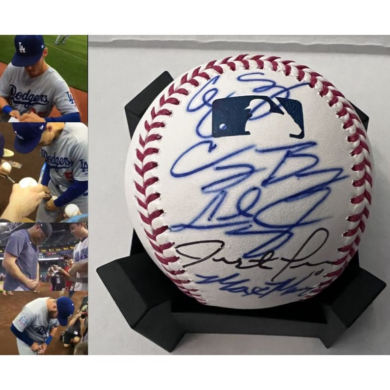 Corey Seager Cody Bellinger Max Muncie Justin Turner Chris Taylor Los Angeles Dodgers official Rawlings Major League Baseball signed with pr