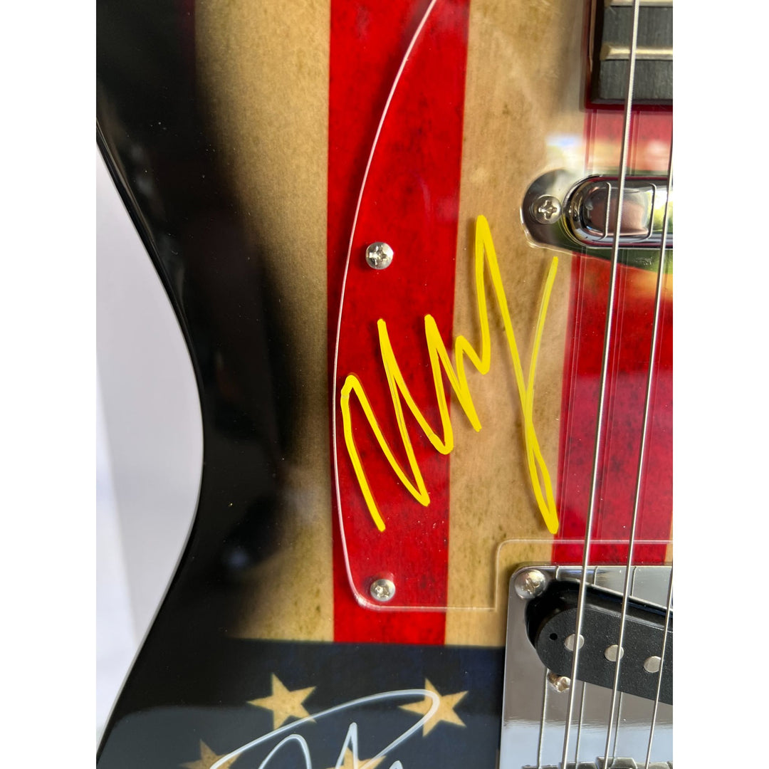 CSNY Neil Young David Crosby Stephen Stills Graham Nash USA American flag electric guitar signed with proof