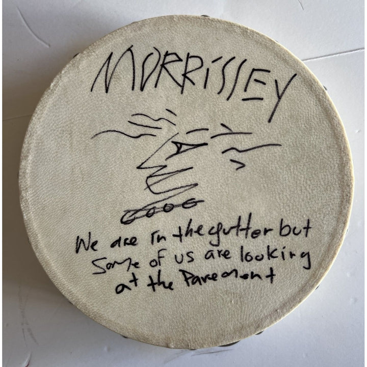 Morrissey lead singer of the Smiths tambourine signed and inscribed with proof