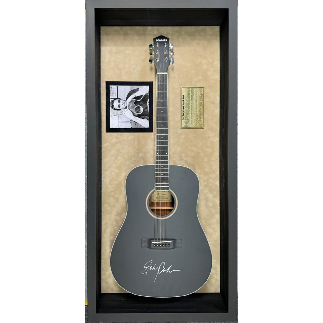 Johnny Cash full size black acoustic guitar signed and framed  with proof