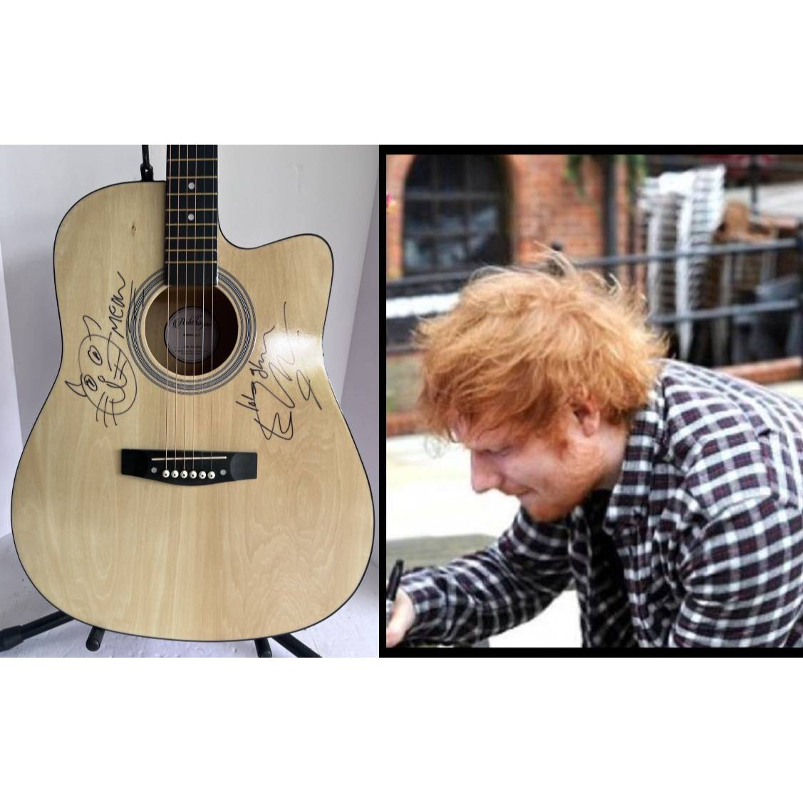Ed Sheeran signed with Sketch One of a Kind unique full size acoustic guitar signed with proof