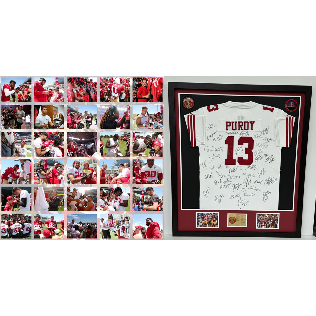 Brock Purdy San Francisco 49ers 2023-24 size xl jersey signed & framed with proof 40 plus signs 42x32