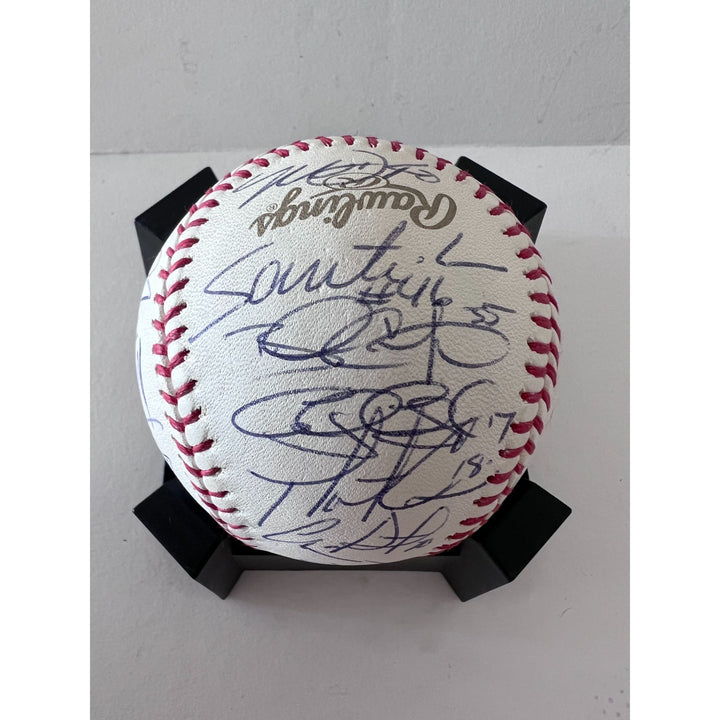 Buster Posey Bruce Bochy Tim Lincecum 2012 San Francisco Giants World Series champions team signed Rawlings commemorative baseball with proo