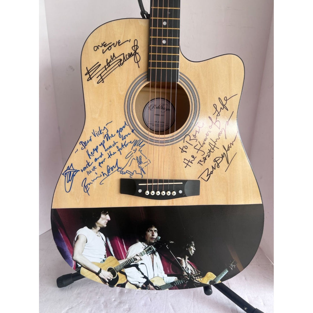 Bob Dylan Keith Richards Ronnie Wood full size one of a kind acoustic guitar signed with proof