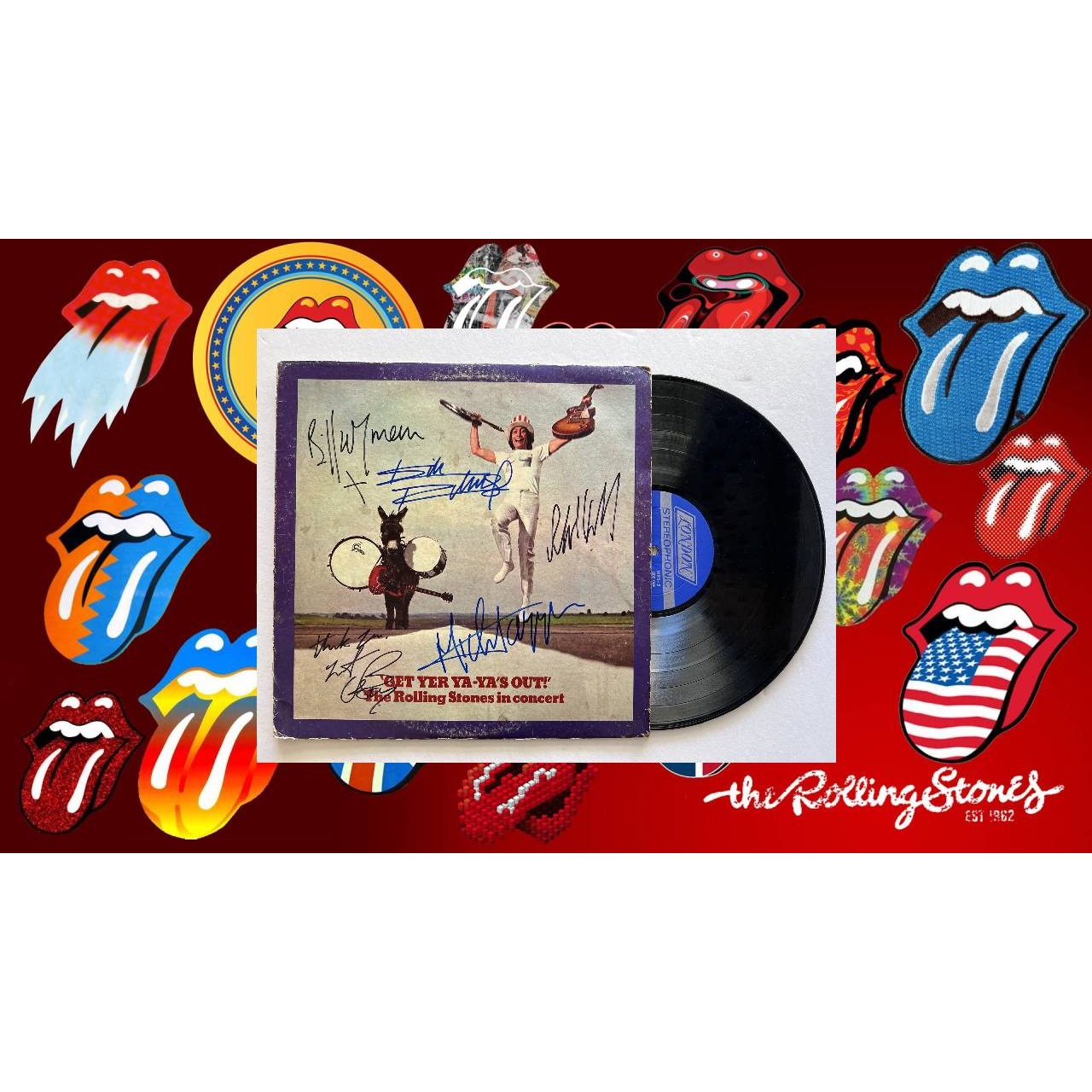 Rolling Stones Mick Jagger Keith Richards Mick Taylor Bill Wyman Charlie Watts Get Yer Ya-Ya´s out lp signed with proof