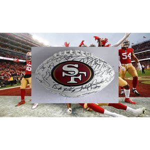 San Francisco 49ers 2023 24 Deebo Samuel, Brock Purdy Christian McCaffrey  full size team signed football with proof