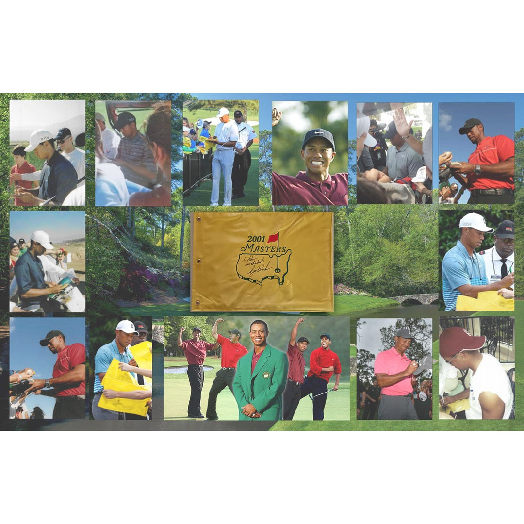 Tiger Woods "To Mike all the best" 2001 Masters Golf pin flag signed with proof