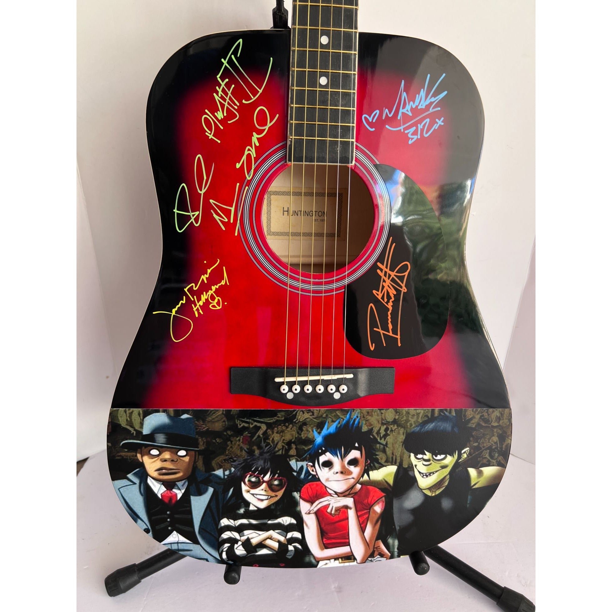 Gorillaz Mick Jones Damon Albarn One of A kind 39' inch full size acoustic guitar signed with proof