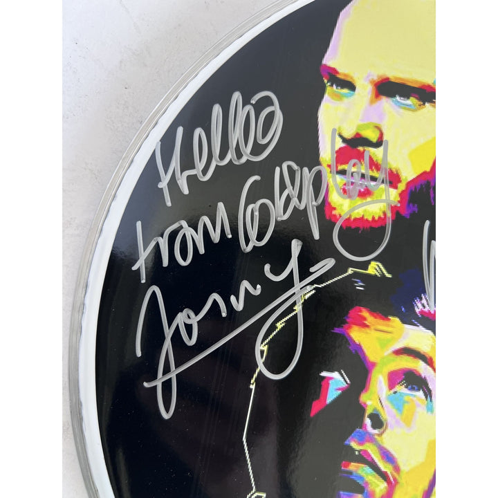 Chris Martin and Coldplay 14in drumhead signed with proof