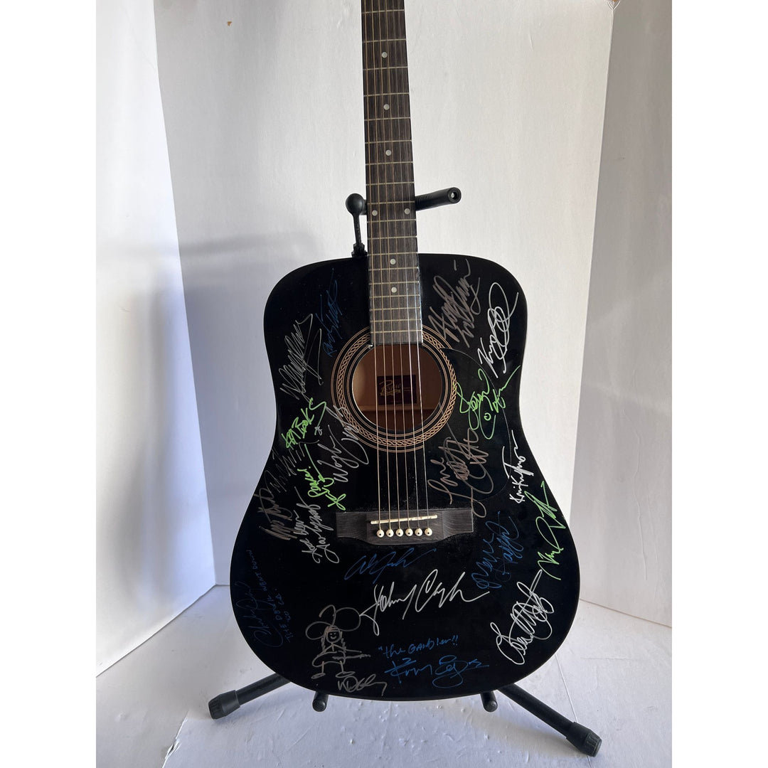 Charlie Daniels, Johnny Cash, Willie Nelson, Kenny Rogers, Waylon Jennings country legends guitar signed with proof