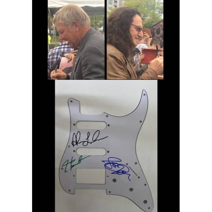 Rush Geddy Lee Neil Peart Alex Lifeson Fender Stratocaster electric guitar pickguard signed with proof