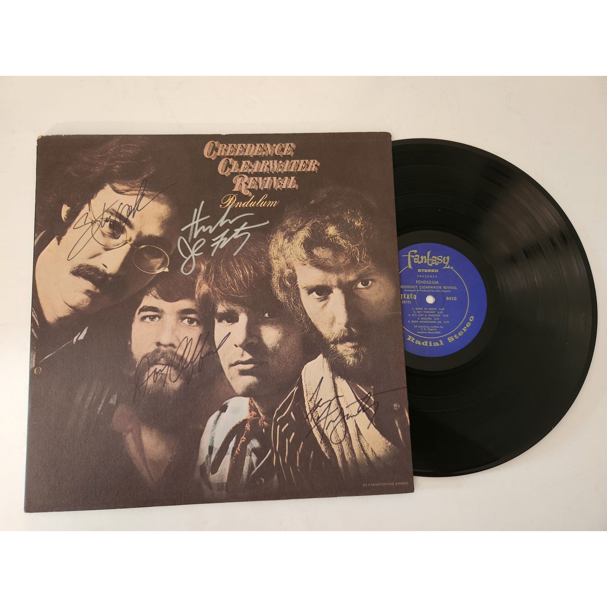 Creedence Clearwater Revival Pendulum John and Tom Fogerty Stew cook Doug Clifford LP signed with proof