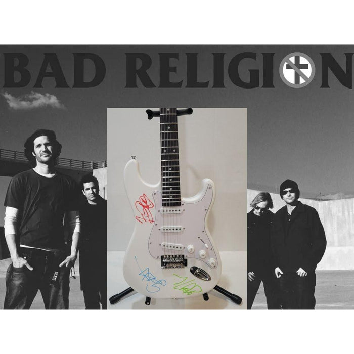 Bad Religion Greg Graffin, Jay Bentley, Greg Hetson Stratocaster electric guitar signed with proof