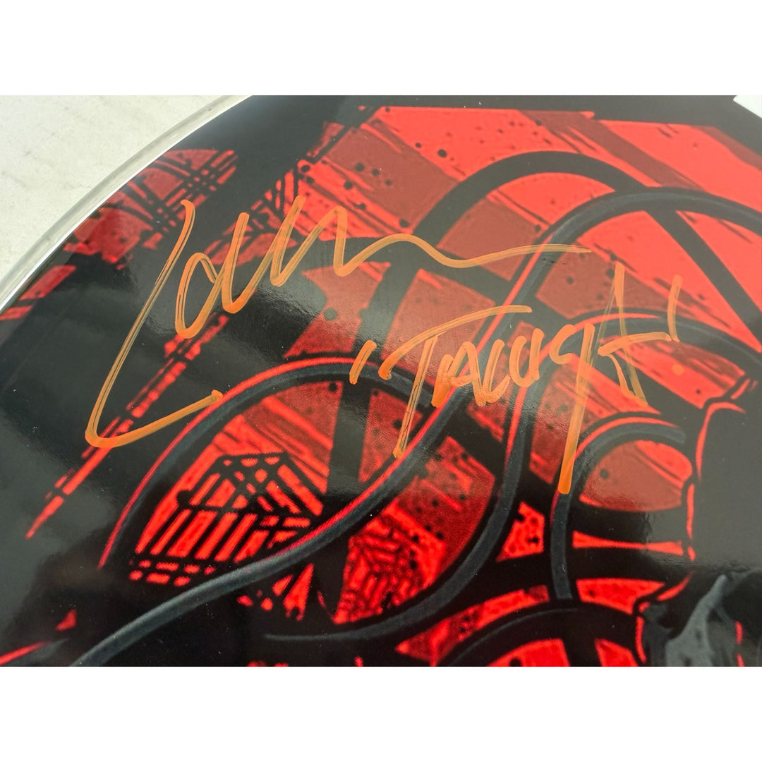 Metallica James Hetfield Lars Ulrich Robert Trujillo Jason Newsted  drumhead signed with proof.