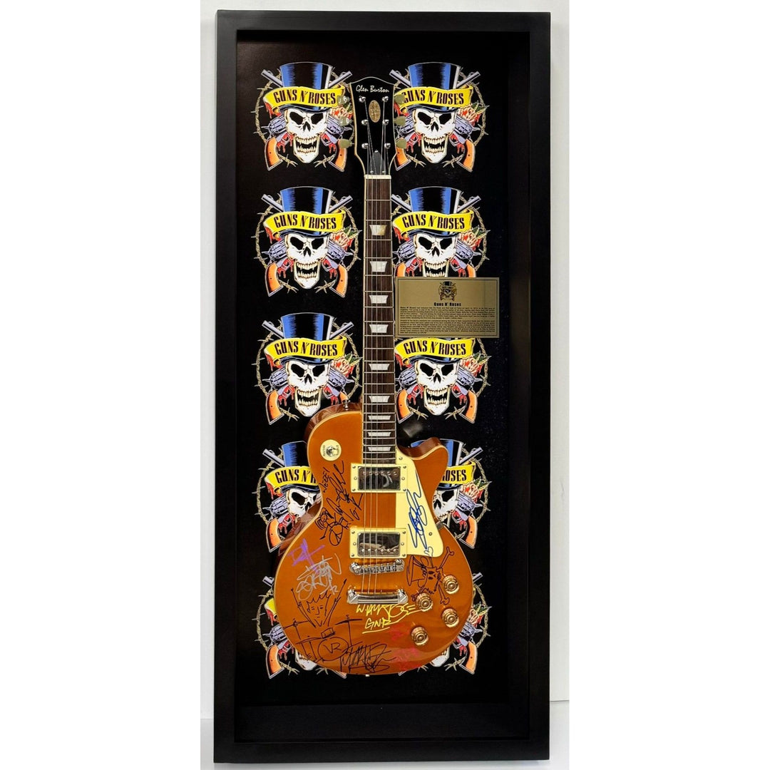 Guns N' Roses Axl Rose Slash Matt Sorum full band signed and framed Les Paul electric guitar with proof