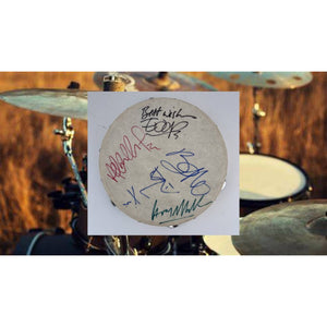 Paul Hewson Bono, The  Edge, Adam Clayton, Larry Mullen U2 10 inch tambourine signed with proof