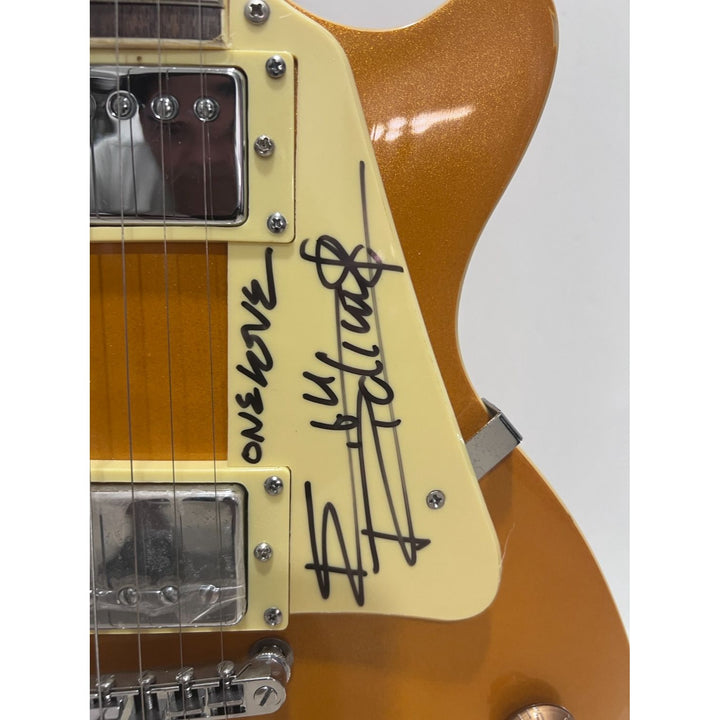 Rolling Stones Mick Jagger Ronnie Woods Charlie Watts Keith Richards Gold Les Paul  Electric full size quitar signed whit proff