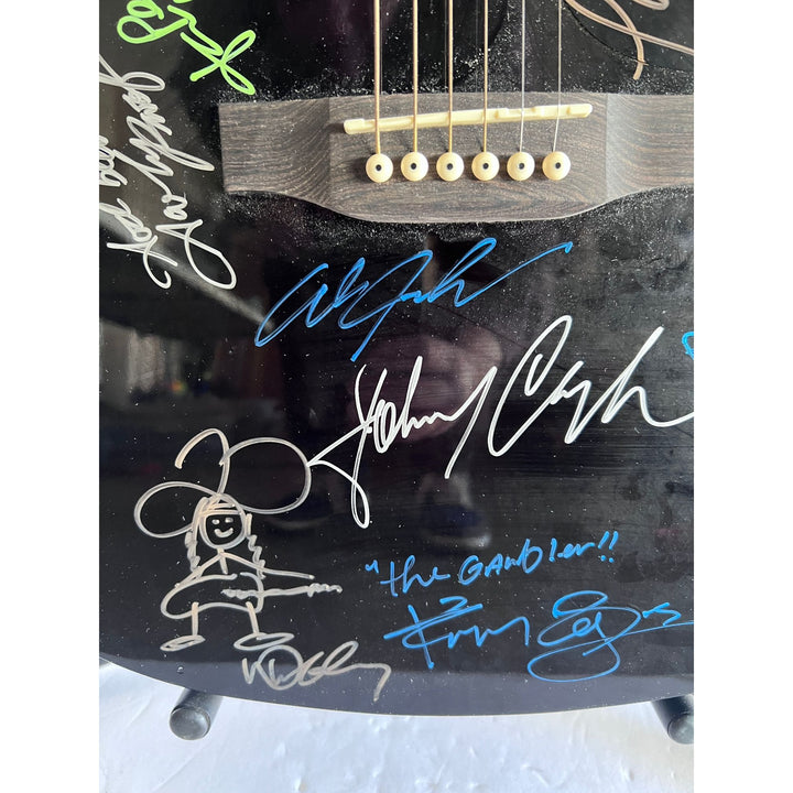 Charlie Daniels, Johnny Cash, Willie Nelson, Kenny Rogers, Waylon Jennings country legends guitar signed with proof