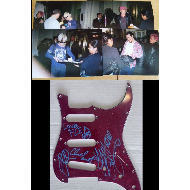 Anthony Kiedis flea Chad Smith Red Hot Chili Peppers Fender Stratocaster electric guitar pick guard signed with proof