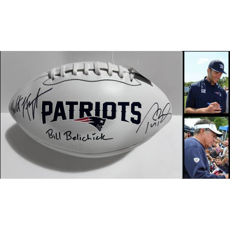 New England Patriots Tom Brady Bill Belichick Robert Kraft full size football signed with proof