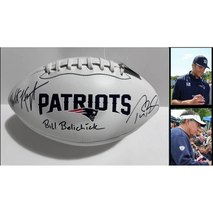 New England Patriots Tom Brady Bill Belichick Robert Kraft full size football signed with proof