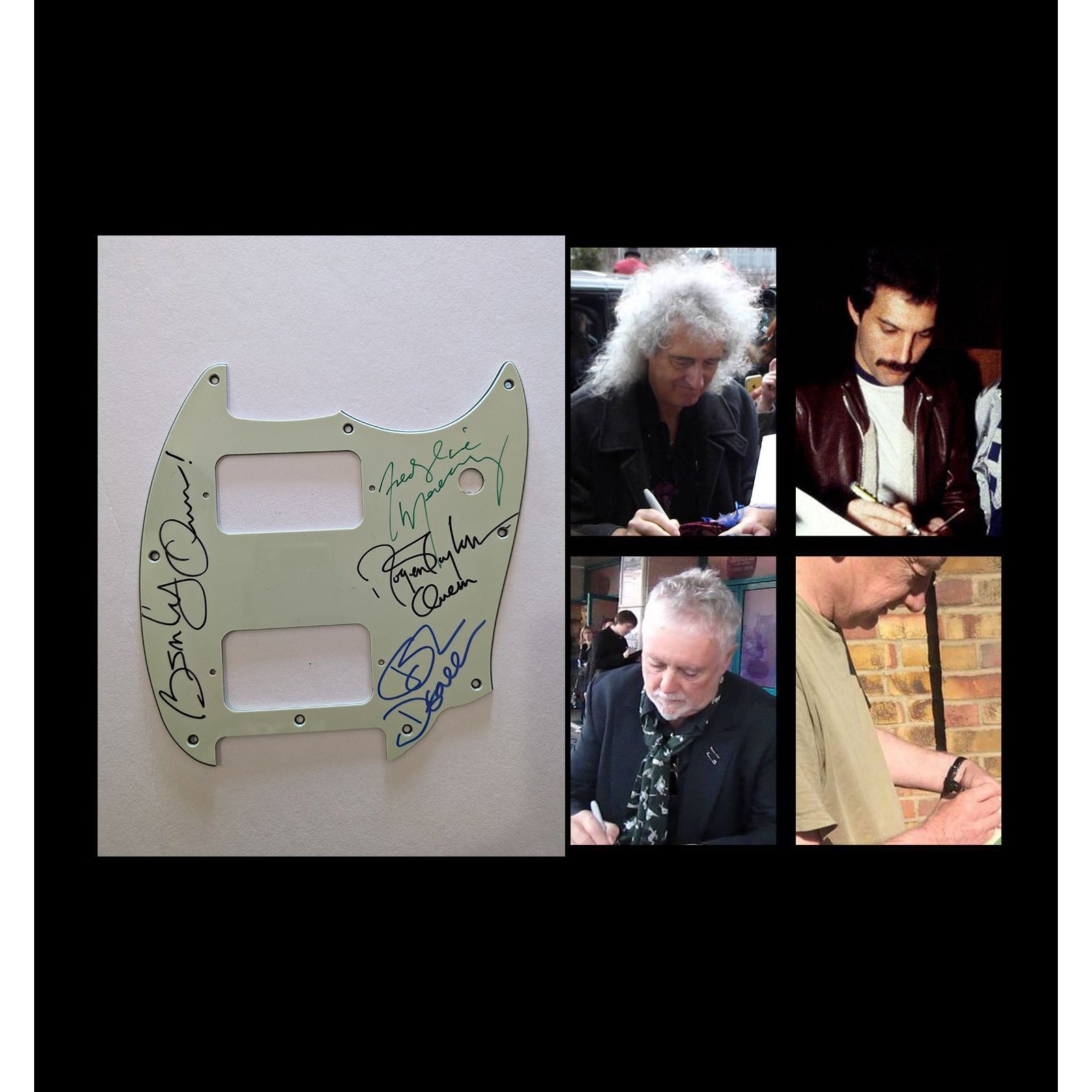 Freddie Mercury Brian May Roger Taylor John Deacon incredible Queen fender telecaster pickguard signed with proof