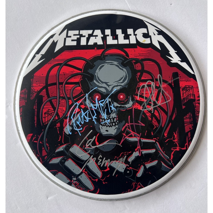 Metallica James Hetfield Lars Ulrich Robert Trujillo Jason Newsted  drumhead signed with proof