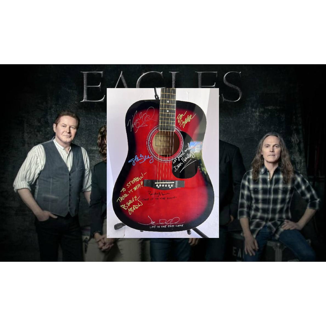 Don Henley Glenn Frey Bernie Laden Randy Meisner Joe Walsh Don Felder Vince Gill the Eagles full size acoustic guitar signed with proof