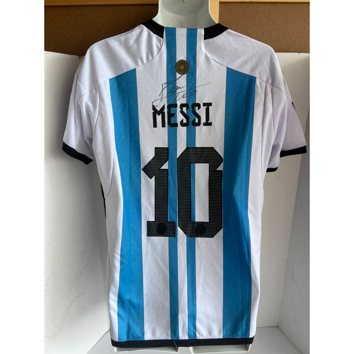 Lionel Messi Adidas Messi #10 Argentina World Cup 2022 Men's Jersey, Size: L signed with proof