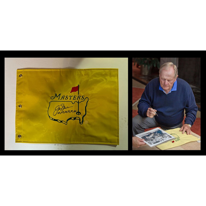 Jack Nicklaus Masters embroidered golf flag signed and inscribed with proof