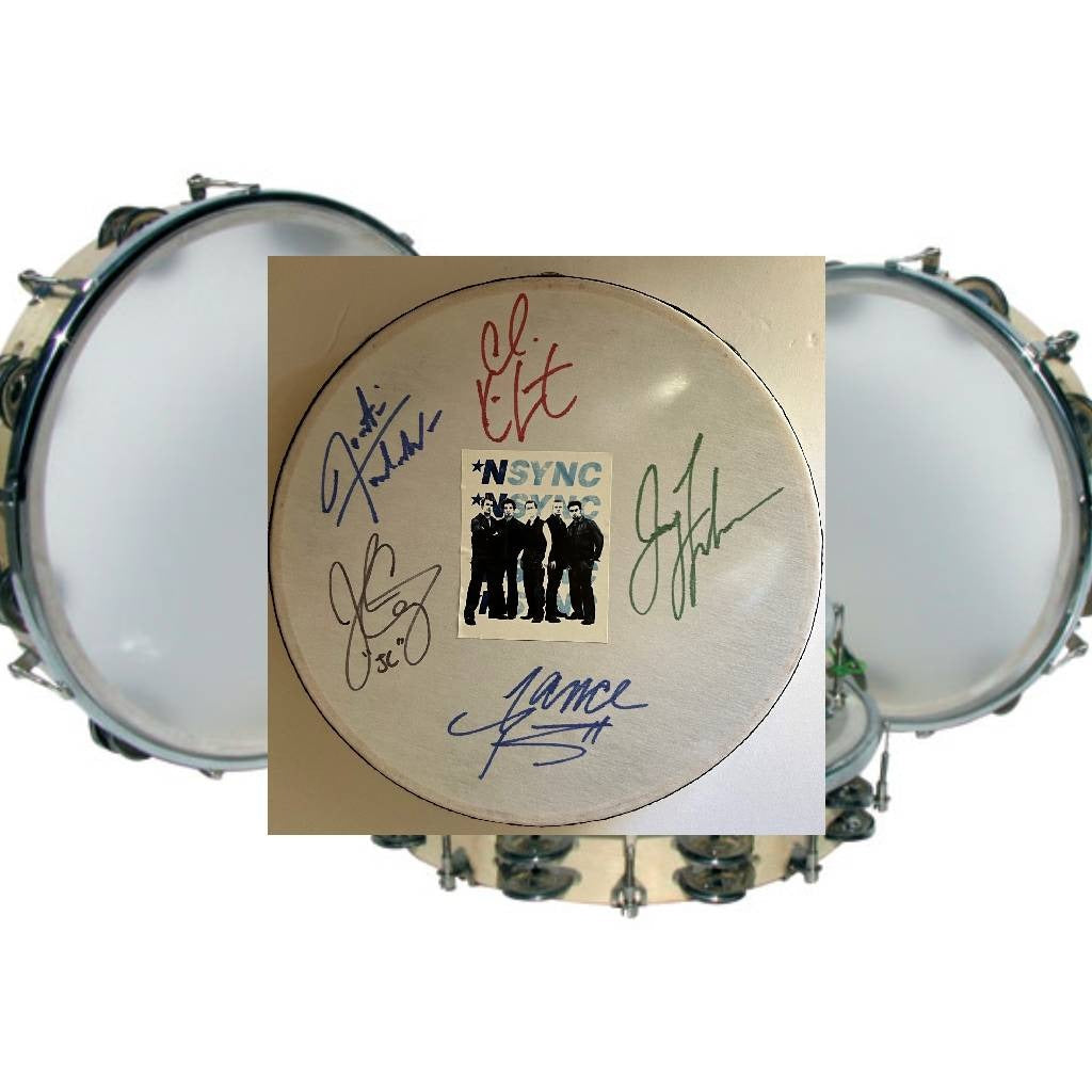 Justin Timberlake  Chris Kirkpatrick, Joey Fatone, Lance Bass and JC Chasez NSYNC 14-in tambourine signed with proof