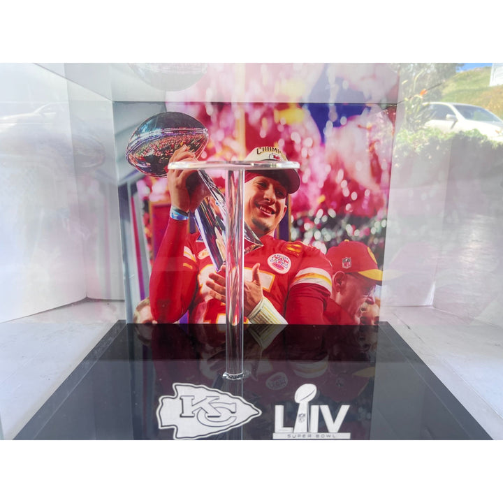 Kansas City Super Bowl champions Patrick Mahomes Andy Reid Travis Kelce 2022 23 team signed helmet with proofand 15x13 acrylic display case