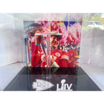 Load image into Gallery viewer, Kansas City Super Bowl champions Patrick Mahomes Andy Reid Travis Kelce 2022 23 team signed helmet with proofand 15x13 acrylic display case
